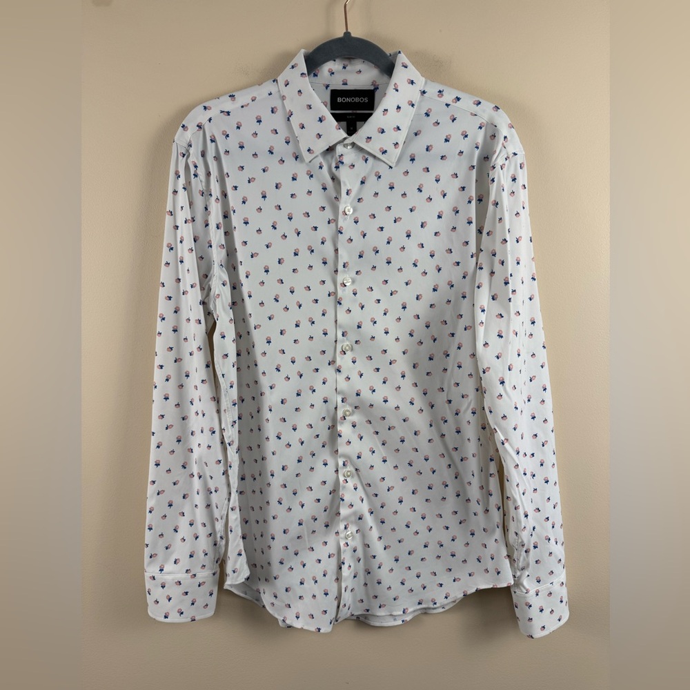 Bonobos White Dress Shirt with Blue and Red Floral Print